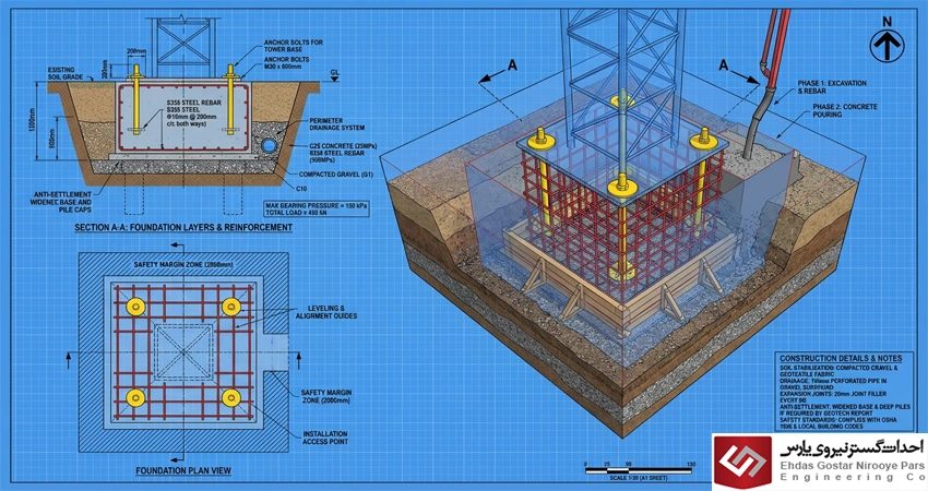 نقشه فونداسیون دکل دوربین و اهمیت آن